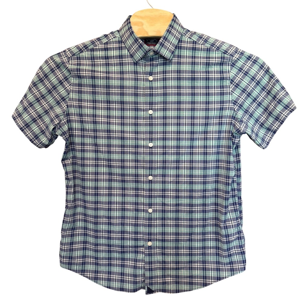 UNTUCKit Henderson Button Down Shirt Large Slim Fit Plaid Navy Preppy Summer SS